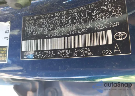 2011 Toyota Prius Two из США, поврежденный, VIN JTDKN3DU4B1473082